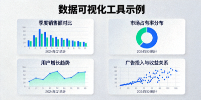 数据可视化工具示例，展示不同类型的数据图表
